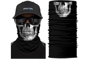 ShopINess Braga de Cuello Calavera Multifunción – Bandana Tubular Unisex para Moto, Deporte y Outdoor | Pañuelo Pasamontañas Transpirable con Protección Solar UPF 40+ | Halloween y Carnaval