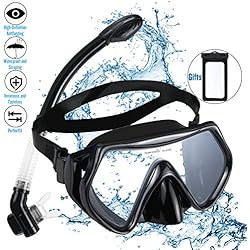 Gafas Buceo con Tubo de Seco superior gafas snorkel con Visión de 180° Lenes de Vidrio Templado, Silicona de Grado Alimenticio, Resistente Rotura y A Prueba de Rasguños Máscara de buceo para Adultos y Juniors (Máscara de Buceo)