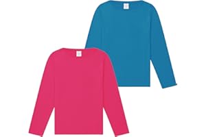 THE ESSENTIALS WARDROBE Ladies Long Sleeve T-Shirts 2 Pack Multicoloured Breathable Shirts for Womens Comfortable Soft Hand Feel Long Tee Crew Neck Cotton Top Size S-4XL