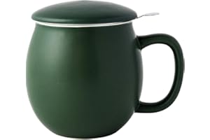 Yundu Taza de té de porcelana de 12 onzas con infusor y tapa, taza con tapa para empinar, verde mate