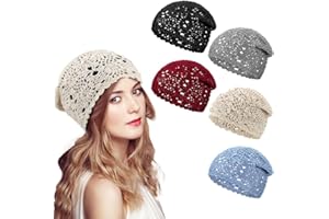 Rivweten 1 Pc Women Crochet Hat Slouchy Knit Beanie Cotton Handmade Knit Hat Summer Winter Soft Comfortable Floral Skull Cap
