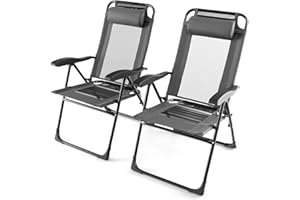 ‎COSTWAY COSTWAY 2er Set Gartenstühle mit Kopfstütze, Klappstühle mit 7-Fach Verstellbarer Rückenlehne, klappbarer Balkonstühle, Hochlehne, atmungsaktiv, Outdoor-Stühle für Garten, Terrasse, Hinterhof (Grau)