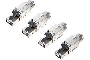 FGB 10 Gbps RJ45 CAT7 Netzwerkstecker Lan Stecker LSA Geschirmt RJ45 Stecker Werkzeuglos für Verlegekabel 600MHz für Patchkabel Verlegekabel CAT7 CAT6A, 4 Stück