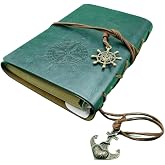 Senon Retro Vintage Pusula Baskılı &Ccedil;apa Ve D&uuml;men Kolye U&ccedil;lu Deri Kapaklı G&uuml;nl&uuml;k Not Defteri Denizci Defter &Ouml;zel Tasarım Hediy