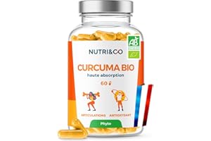 NUTRI & CO Curcuma BIO Gélules - Brevet Français TurmiPure Gold® Haute Absorption 300mg - Sans Pipérine ni Poivre Noir - Antioxydant Naturel & Articulations - 60 Capsules Vegan - Fabriqué en France