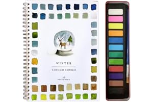 SIEBKORB Watercolor Workbook, 12 Color Watercolour Paint Workbooks Set with Supplies Beginner Friendly Water Colour Paints Book Sets with Brushes Watercolor Workbook for Kids Adults (Winter)