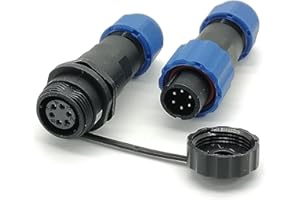 Elecbee SP13 Series 6 Pin Aviation Waterproof Connector, Industrial Aviation Plug Socket Circular Cable Connector IP68 Male Plug Female Socket in Line Type One Pair with Waterproof Cover