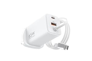 TOPADRE 65W USB C Laptop Charger, 3-Port Fast Charger Plug with 4.92ft Fixed USB-C Cable, PD3.0/QC4+/PPS Power Adapter for MacBook Pro/Air, DEll, HP, Lenovo,ASUS, iPhone, iPad, Galaxy and More, White