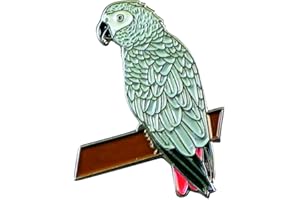 MAINLY METAL Broche en métal émaillé oiseau – Perroquet gris 35 mm