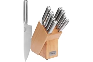 hecef Set de Cuchillo, Juego de Cuchillos de Cocina de 10 Piezas con Madera de Bloque, Barra de Afilado para Conjunto de Cuchillos de Chef, Acero Inoxidable, Hoja de Tierra cónica