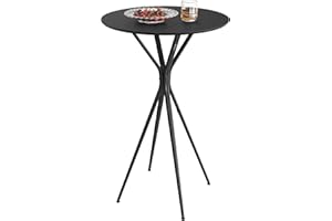 VASAGLE Bar Table, Round Cocktail Table, High Pub Table, 60 x 60 x 105 cm, Metal Frame, Kitchen, Home Bar, Living Room, Modern Style, Ink Black and Matte Black LBT024B01