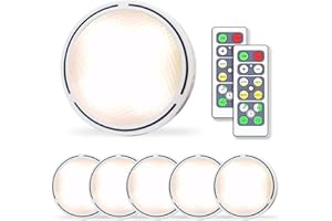 STARXING Puck Lights with Remote, Wireless Under Cabinet Lights with Brightness Memory Function, Dimmable Battery Powered Cupboard Lighting for Kitchen Stairs Wardrobe Hallway(6 Pack)
