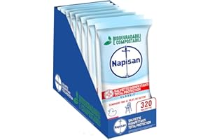 Napisan Salviette Disinfettanti Total Protection, Confezione da 8 Pacchi x 40 Salviette Disinfettanti Biodegradabili e Compostabili Multisuperfici