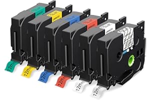MarkField 6x Nastro per Etichette Compatibile con Brother P-touch TZe TZ Tapes 12mm x 8m 0.47 Cassetta per PT-1000 PT-1000 1010 1080 H105 H107B H100LB/R D200 E110 P300BT Cube
