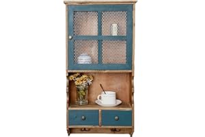 mosegor Rustic 4-Tier Wooden Storage Cabinet Sideboard Glass Cabinet Industrial Bookshelf Sideboard with 2 drawers &Cabinet with doors& 2 Hook for Living Room,Kitchen,Entryway,Hallway