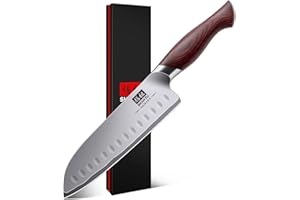 SHAN ZU Coltello da Cucina 18 cm, Coltello Santoku Giapponese in Acciaio ad alto Tenore di Carbonio 10Cr15Mov con Lama Ultra Affilata da 12° e Impugnatura Ergonomica in Pakkawood