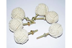 INDIA.NAUTICAL.STORE Lot de 6 boutons de porte en corde de coton blanc - Poignées de tiroir et de traction pour armoires, armoires et placards - Décoration nautique - 58 mm