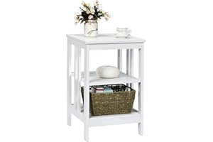 COSTWAY 3-poziomowy stolik nocny, stolik boczny, szafka nocna, stolik do sofy, stolik kawowy do sypialni i salonu, 40 x 40 x 61 cm (Biały)