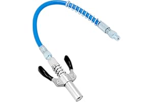 QWORK® G Acoplador de Pistola de Engrase 1/8" NPT con Manguera de 30cm, Boquilla Inoxidable, Doble Mango de Goma, Alta Presión NPT 10000 PSI