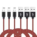 [Pack de 3]Câble Micro USB 3M,ONSON Câble Chargeur USB Micro USB Samsung de Cordon Nylon Tressé Connecteur en Aluminium pour Samsung Galaxy S7 Edge / S6 / S5 / S4 / S3, Note 5 / 4 / 3,HTC,LG(rouge)