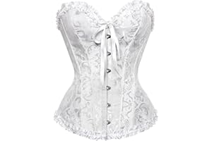 Nuoke Women's Corset Top Lace Up Satin Boned Overbust Bustier Top Vintage Bridal Lingerie Bodyshaper Halloween Gothic Underbust Sexy Bodysuit