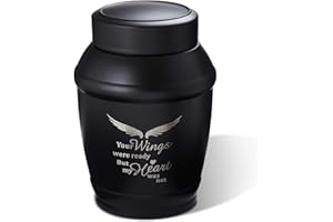 LINES ARTE 5.7 Inches Medium Size Urns for Human Ashes Adult Male,Black Cremation Urns for Adult Ashes,Angel Wings Decorative Urns