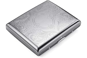 HAOSELL Pitillera negra de metal para cigarrillos de hombre y mujer, para 20 cigarrillos, pitillera antigua con grabado, aspecto elegante y cualidades especiales (dafugui)
