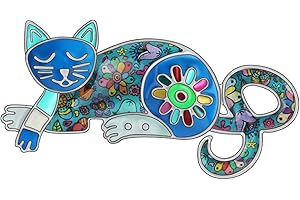 DUOWEI Broche de aleación esmaltada con diseño de gato durmiendo y gatito, floral, para mascotas, bufanda, ropa, joyería, regalo para mujeres y niñas (azul), 25mm x 51mm, Zinc Esmalte, Esmalte