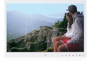 GARSENT Cadre Photo Numérique, 15 Pouce Haute Résolution 1280 * 800 Support Photo/Musique/Vidéo HD/Calendrie/Multilingue avec Télécommande(Blanc)