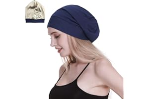 FOCUSCARE Gorro de dormir con forro de satén de seda, interior de 19 mm, 100 % seda de morera, viscosa natural, transpirable para el cabello