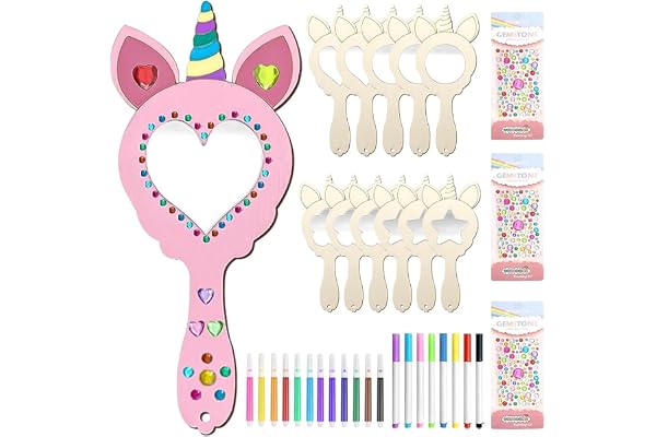 Ainiv 12Pcs Kits Bricolage Miroir Licorne en Bois, Licorne Artisanat en Bois à Peindre, DIY Loisirs Créatifs Activites pour Activité Manuelle Cadeau Fête Anniversaire