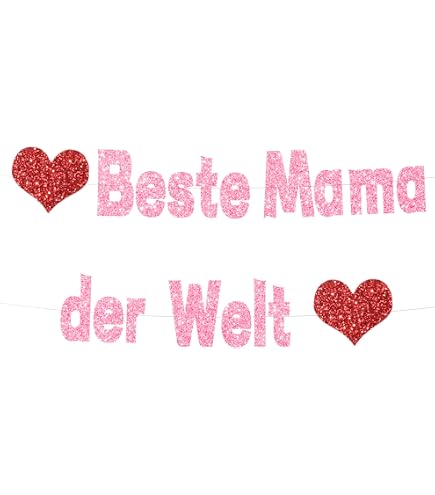 Muttertag Dekoration „Beste Mama Der Welt“ – Glitzerndes Banner Mit Herz-Girlande, Hängende Deko Für Muttertag, Geburtstag & Party – Hintergrund- Und Fotowand