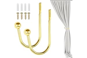 NOVSTUF Curtain Holdbacks, 2 Pcs Metal Drapery Curtain Holdbacks Retro U-Shaped Wall Mounted Curtain Tieback Decorative Drapery Holder with Screws for Bedroom Fixed Curtain or Hanging Items (Gold)