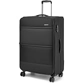 British Traveller Travel Suitcase Expandable Cabin Hand Luggage with TSA Lock, Black/White