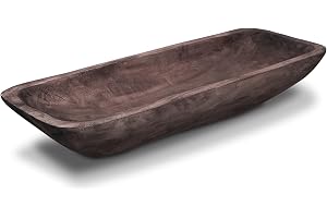 QIELSER Vintage handsnidad rektangulär träskål för heminredning, bondgård, rustik degskål, matsal, 47 x 18 x 8 cm (18 x 8 tum