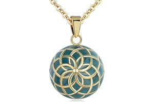 AEONSLOVE Bola de Grossesse avec Chaine Collier Femme Enceinte Pendentif Musique Carillon Bell Fleur de Vie pour Future Maman, 2 Chaînes