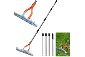 MeYuxg Vertikratta, metall vertikal kratta med handtag 170 cm, justerbar handhållen infälld gräsmatta, vertikal kratta för re