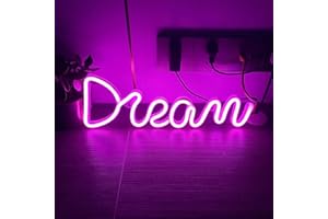 Creperture Dream Enseigne néon, 39 x 13,5 cm LED Dream Enseignes Lumineuses Lampe à Lettre Veilleuse Néon Alimentée par USB Décoration Lumineuse pour Chambre à Coucher, Maison, Bar, Fête,Rose