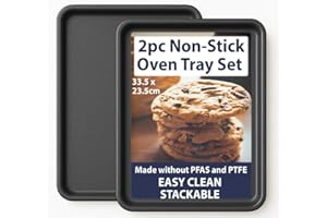 DAWSONS LIVING Set of 2 Premium Non-Stick Oven Trays Sheets Set – 33.5 x 23.5 x 2.4 cm | Lead, PFAS & PTFE Free | Deep, Stackable, Easy Clean, Dishwasher Safe | Perfect for Roasts, Baking & Tray Bakes