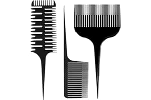 HZAOPZE Peine de Carbono Negro, 3 pcs peines para el pelo - diferentes peines de mechas - duraderos, accesorios de peluquería para teñir el cabello, peluquería, salón de belleza, Negro