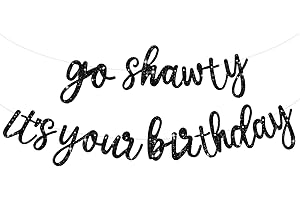 TONIFUL Black Go Shawty It's Your Birthday Banner - NO DIY - Hip Hop Theme Glitter Happy Birthday Banner - Pre-Strung - Black Rap Theme Sign for Man Women Party Supply