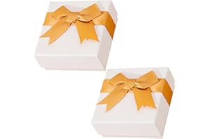 JEZIORO 2Pcs Small Gift Box,7.5x7.5x3.5cm Personalised Square White Kraft Stylish Mini Hollow Jewellery Gifts Boxes with Gold Bow-Knot Ring Earrings Necklace Bracelet Lids Paper Men Women Packaging Presents