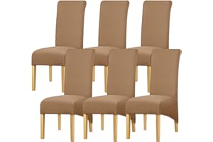 Leorate High Back Chair Covers Stretch Spandex Fabric Chair Slipcover Large Thick Seat Cover for Home Dining Room Kitchen Hotel (Pack of 6, Camel)