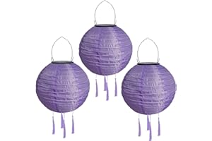YOUNING Lampions solaires d'extérieur résistant aux intempéries - Lanterne solaire LED - Lampion d'extérieur étanche avec pompon - Lanterne de jardin en papier - Lanterne d'extérieur - 20 cm (3 pièces)