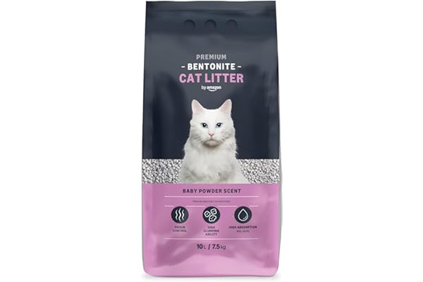 by Amazon Arenero Prémium de Bentonita con Aroma a Talco para Gatos, 10L (Paquete de 1) (Anteriormente Marca Lifelong, Mismo Producto)