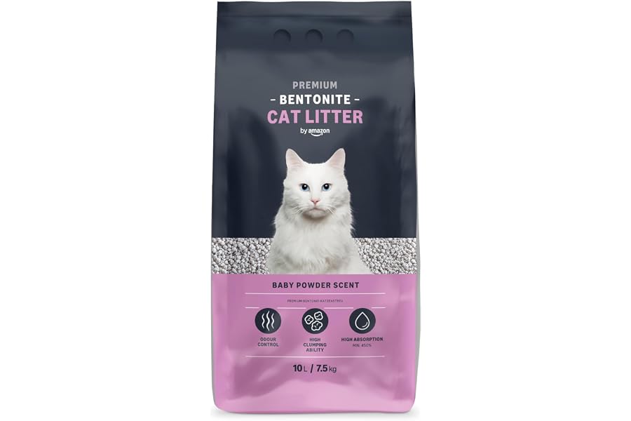 by Amazon Arena Prémium de Bentonita con Aroma a Talco para Gatos, 10L (Paquete de 1) (Anteriormente Marca Lifelong, Mismo Pr
