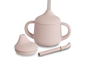 Moonkie Tazza in silicone per bambini da 6 mesi, 2 cannucce (con e senza valvola), 120 ml, 3 livelli, BPA-free, anti-fuoriuscita