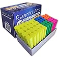 Essential Arts Square Highlighter Assorted Bulk Pack of 48 | Includes, Yellow, Green, Blue, Pink and Orange Fluorescent Highlight Marker Pens for Office, School and Business