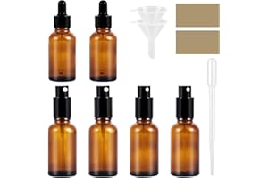 BASVII 6 Stück Pipettenflasche 30ML - Braunglasflasche mit Pipette Set, mit Sprühflasche Glas, Lotionflasche, Tropfflasche, Pipette, Kleiner Trichter - Glasflaschen für Abfüllung Hautpflegeprodukten