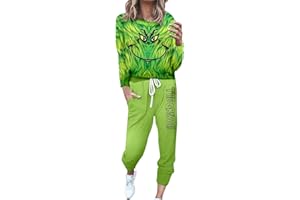 RISAHO Jogginganzug Damen Grinch Trainingsanzüge Zweiteilige Hausanzug Lounge-Sets Freizeitanzug für Damen Sportanzug Sweatshirt Hosen Jogginganzüge für Frauen 2-teiliges Set Trainingshose mit Taschen